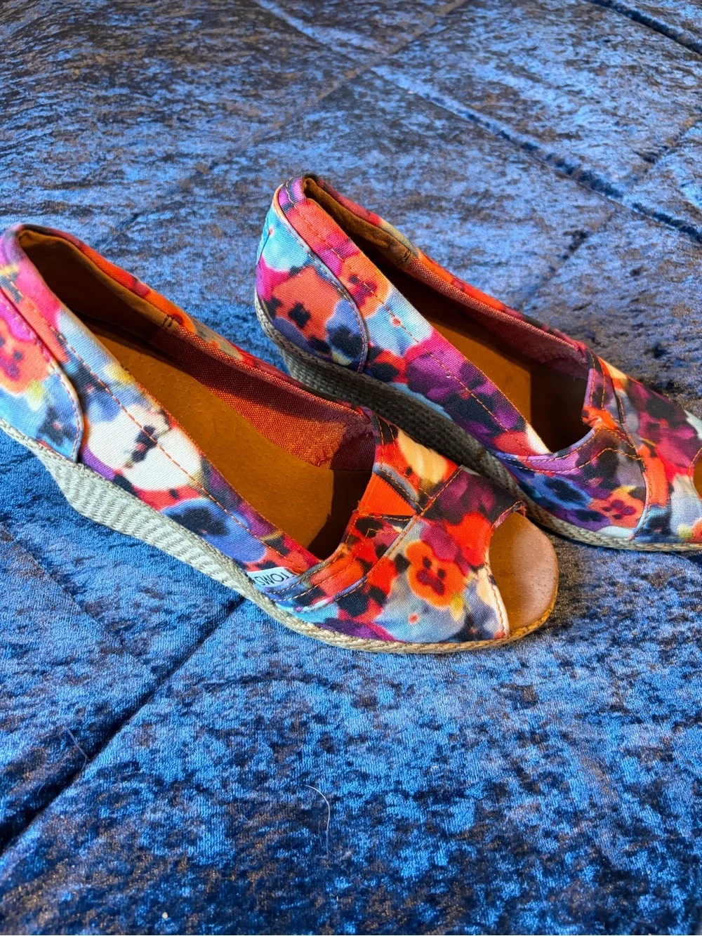 Toms Multicolor Floral Canvas Wedge Espadrilles - Purple, Pink, Blue